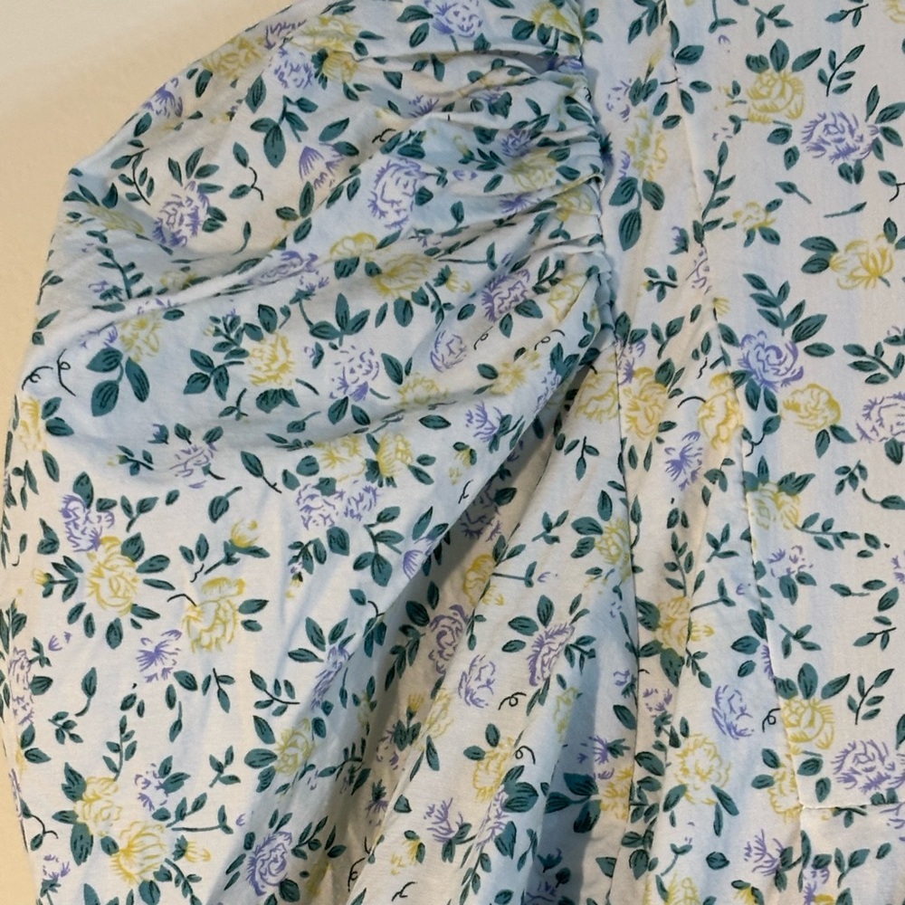 Mable Floral Puff Sleeve Mini Dress 100% Cotton Size M - Picture 5 of 9